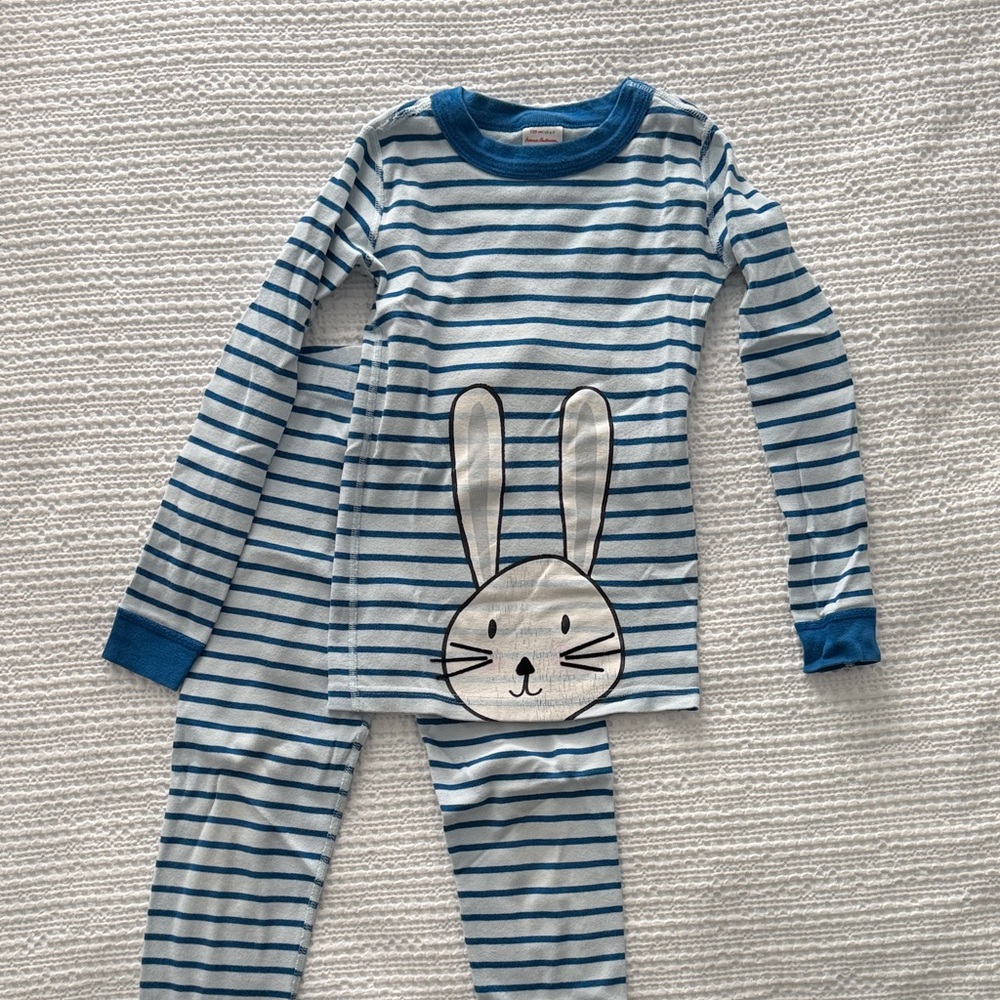 Hanna Andersson Blue Striped Bunny Pajama Set